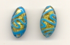 Turquoise and Gold Almond Shaped Oval, 24mm
